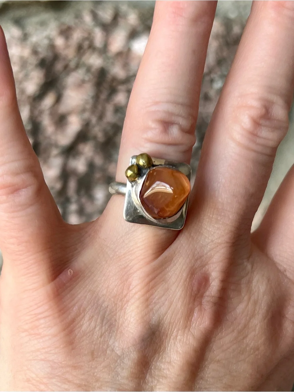 Sterling Silver and Carnelian Ring, Size 5.25